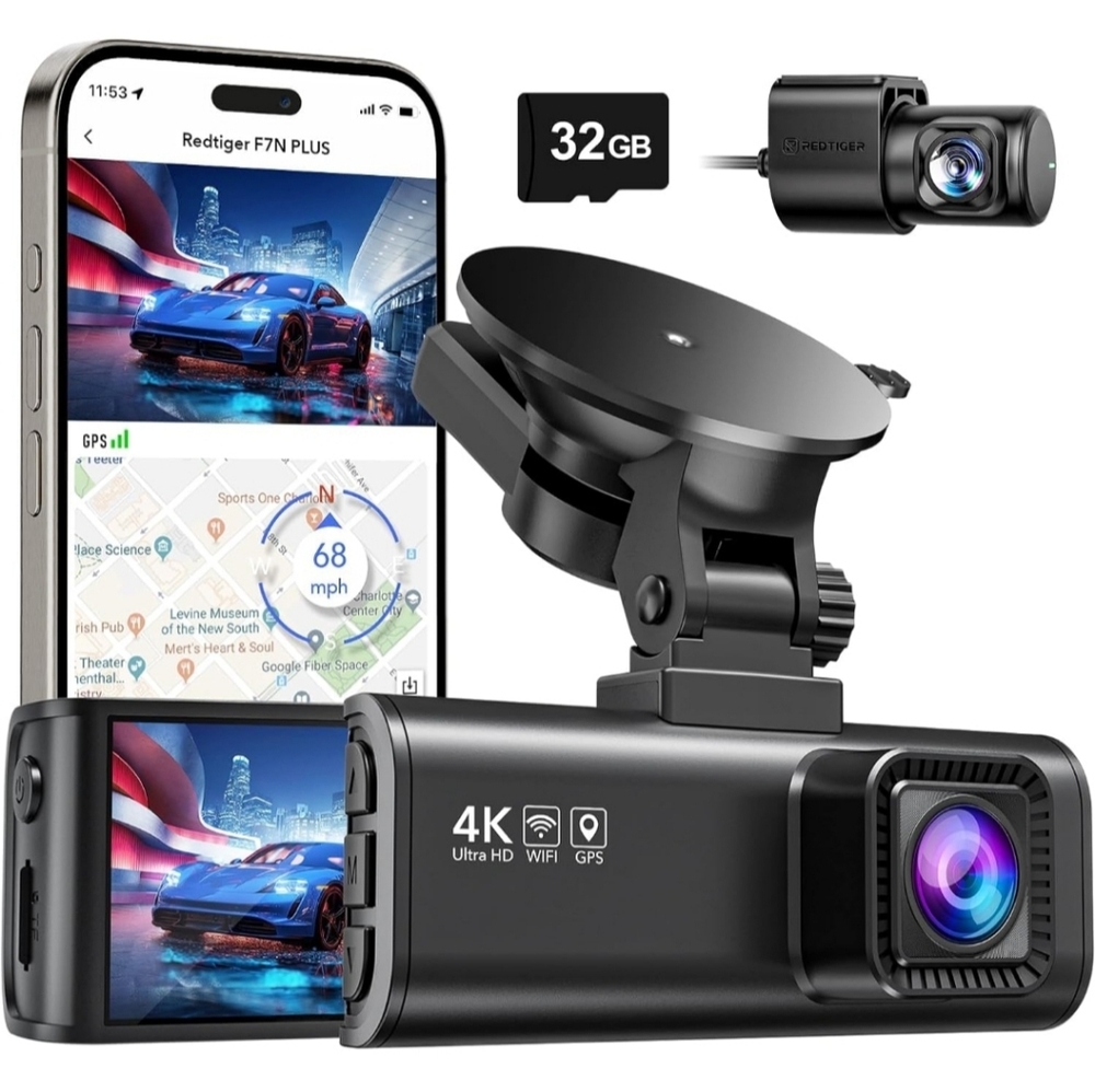 REDTIGER Dash Cam Front Rear, 4K/2.5K Full HD Dash Camera for Cars, Included 32G